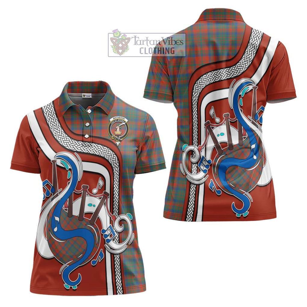 Matheson Ancient Tartan Women's Polo Shirt with Epic Bagpipe Style Women - Tartanvibesclothing Shop