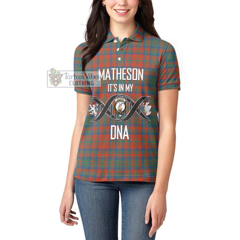 Matheson Ancient Tartan Women's Polo Shirt with Family Crest DNA In Me Style Women - Tartanvibesclothing Shop