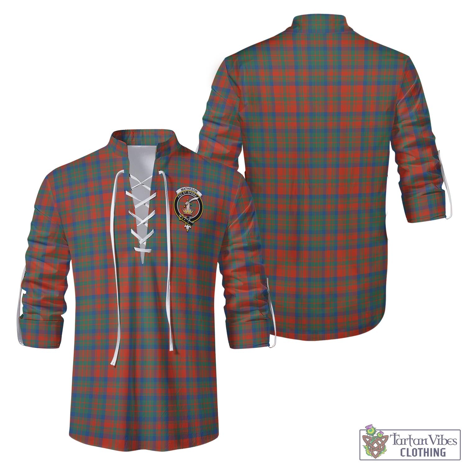 Tartan Vibes Clothing Matheson Ancient Tartan Men's Scottish Traditional Jacobite Ghillie Kilt Shirt with Family Crest