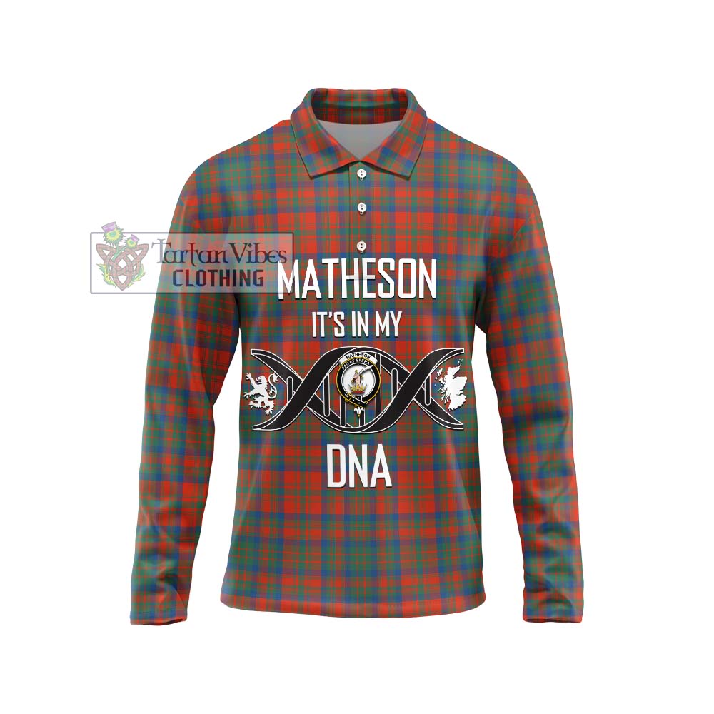 Matheson Ancient Tartan Long Sleeve Polo Shirt with Family Crest DNA In Me Style Unisex - Tartanvibesclothing Shop