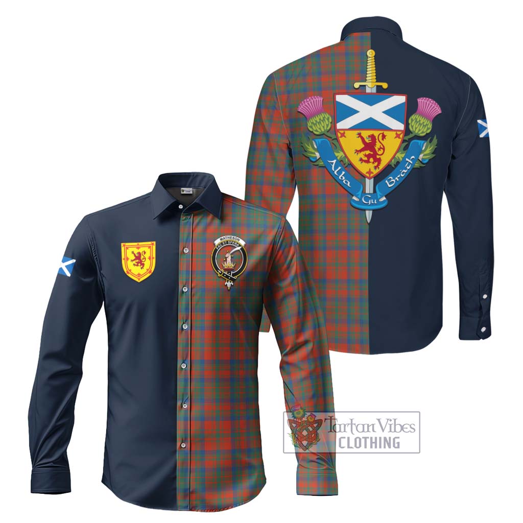 Tartan Vibes Clothing Matheson Ancient Tartan Long Sleeve Button Shirt with Scottish Lion Royal Arm Half Style