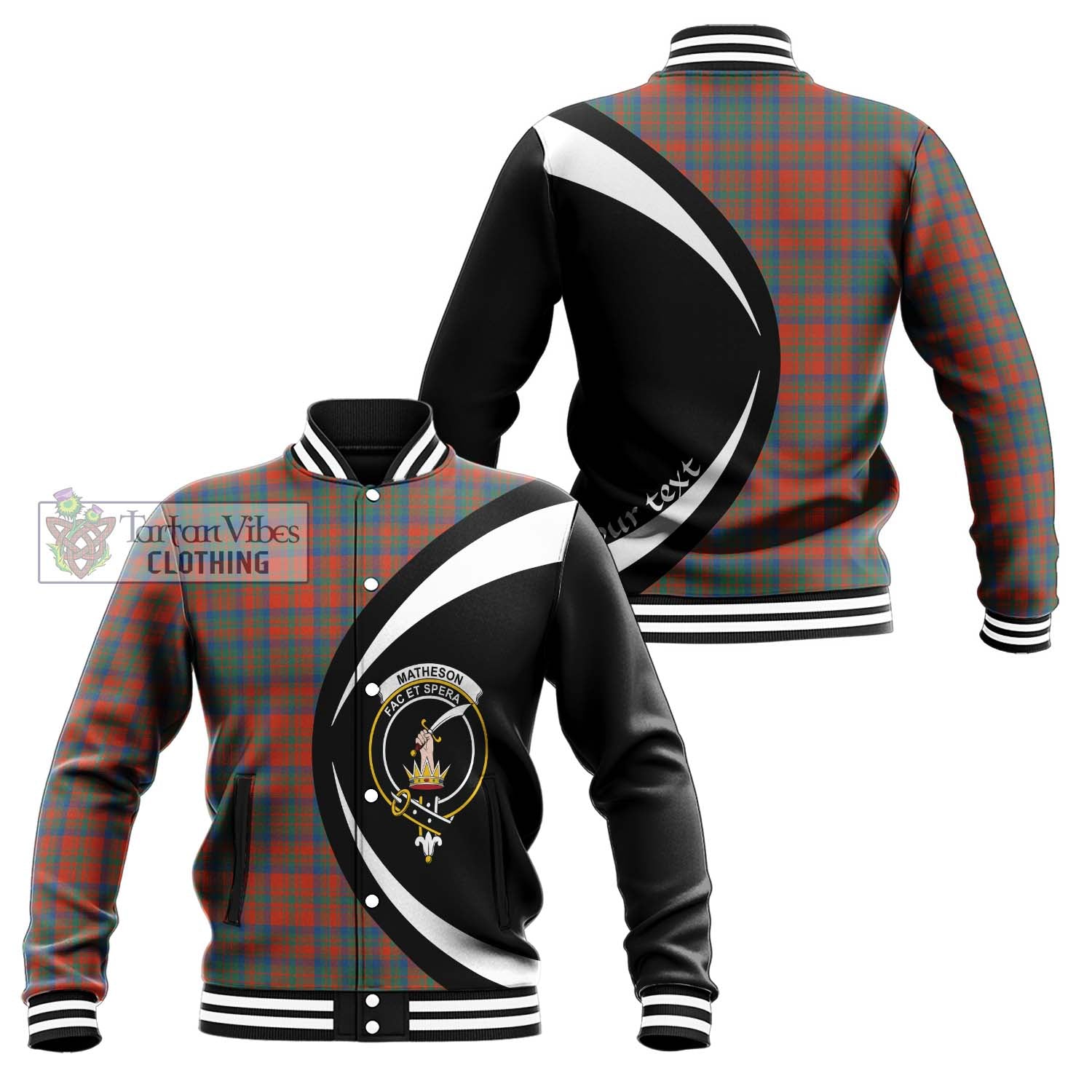 Matheson Ancient Tartan Baseball Jacket with Family Crest Circle Style Unisex - Tartan Vibes Clothing