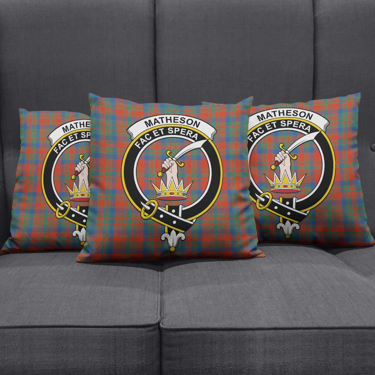 Matheson Ancient Tartan Pillow Cover with Family Crest Square Pillow Cover - Tartanvibesclothing