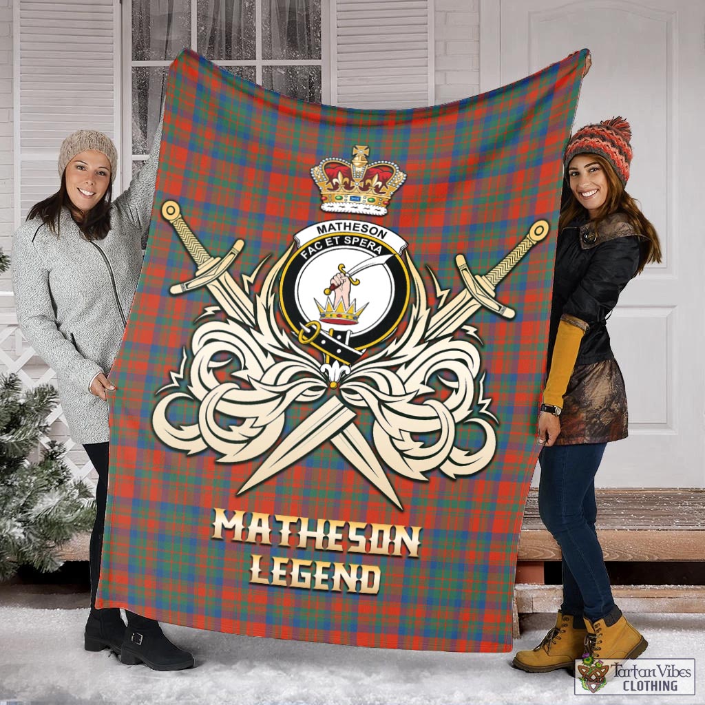 Tartan Vibes Clothing Matheson Ancient Tartan Blanket with Clan Crest and the Golden Sword of Courageous Legacy