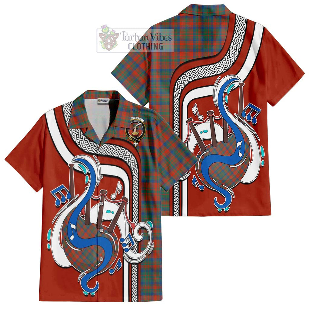 Matheson Ancient Tartan Short Sleeve Button Shirt with Epic Bagpipe Style Kid - Tartanvibesclothing Shop