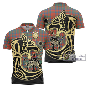 Matheson Ancient Tartan Zipper Polo Shirt with Family Crest Celtic Wolf Style