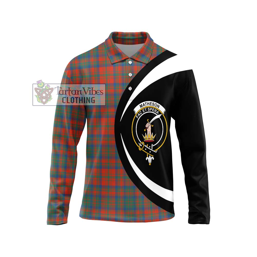 Matheson Ancient Tartan Long Sleeve Polo Shirt with Family Crest Circle Style Unisex - Tartan Vibes Clothing