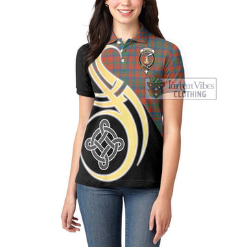 Matheson Ancient Tartan Women's Polo Shirt with Family Crest and Celtic Symbol Style