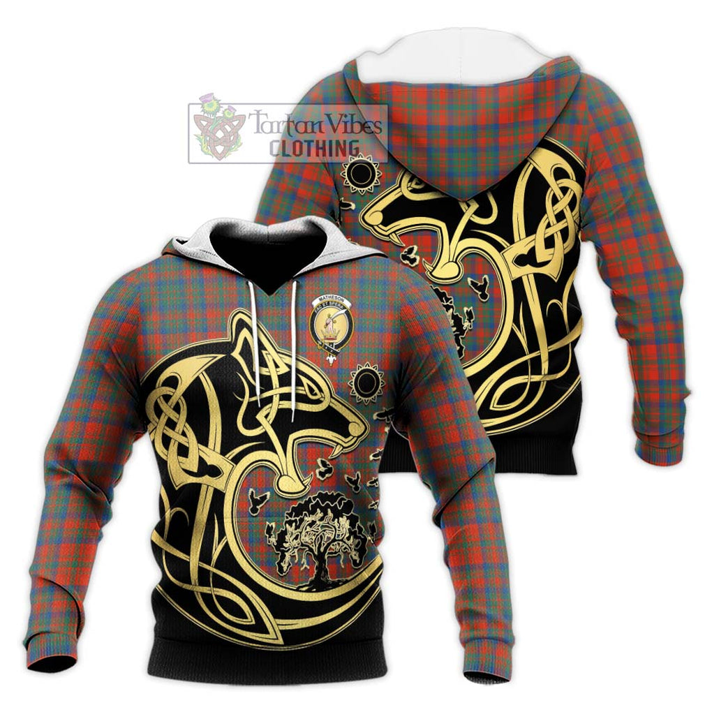 Matheson Ancient Tartan Knitted Hoodie with Family Crest Celtic Wolf Style Unisex Knitted Pullover Hoodie - Tartan Vibes Clothing