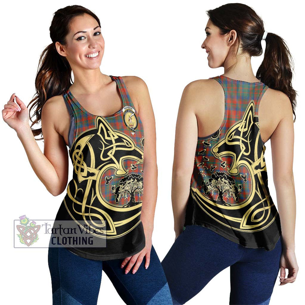 Matheson Ancient Tartan Women's Racerback Tanks with Family Crest Celtic Wolf Style 4XL - Tartan Vibes Clothing