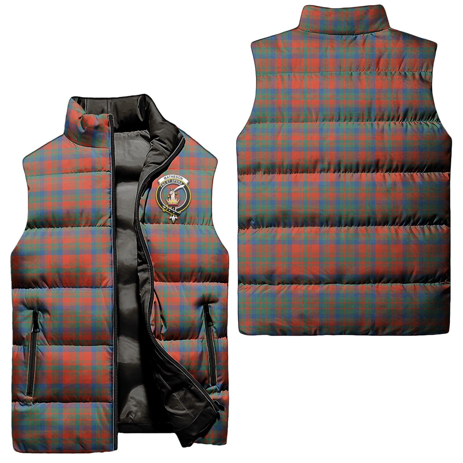 Matheson Ancient Tartan Sleeveless Puffer Jacket with Family Crest Unisex - Tartanvibesclothing