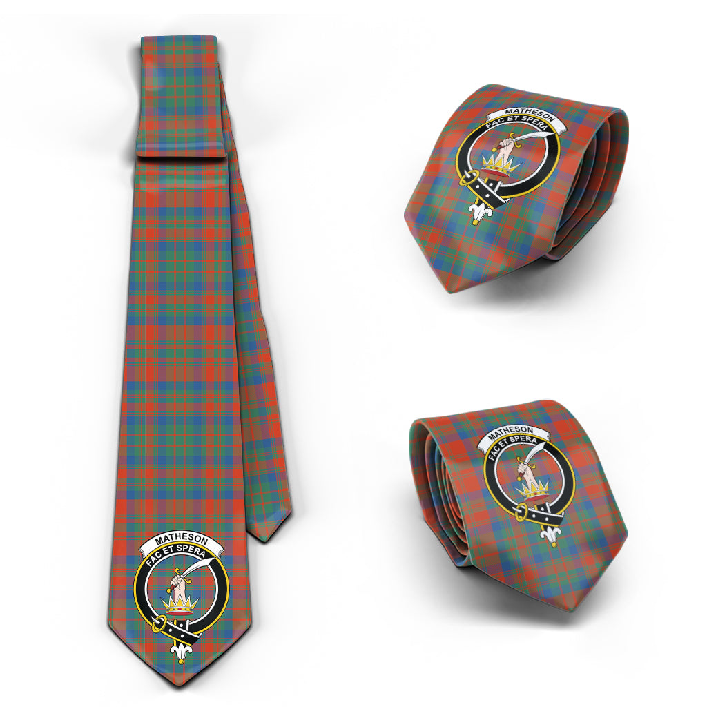 Matheson Ancient Tartan Classic Necktie with Family Crest Necktie One Size - Tartan Vibes Clothing