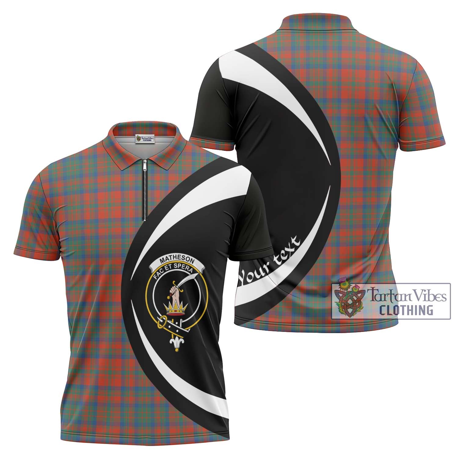 Tartan Vibes Clothing Matheson Ancient Tartan Zipper Polo Shirt with Family Crest Circle Style