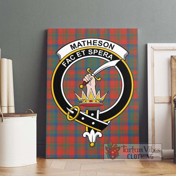 Matheson Ancient Tartan Canvas Print Wall Art with Family Crest