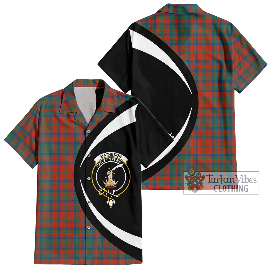 Matheson Ancient Tartan Short Sleeve Button Up with Family Crest Circle Style Kid - Tartan Vibes Clothing