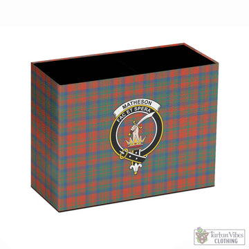 Matheson Ancient Tartan Pen Holder with Family Crest