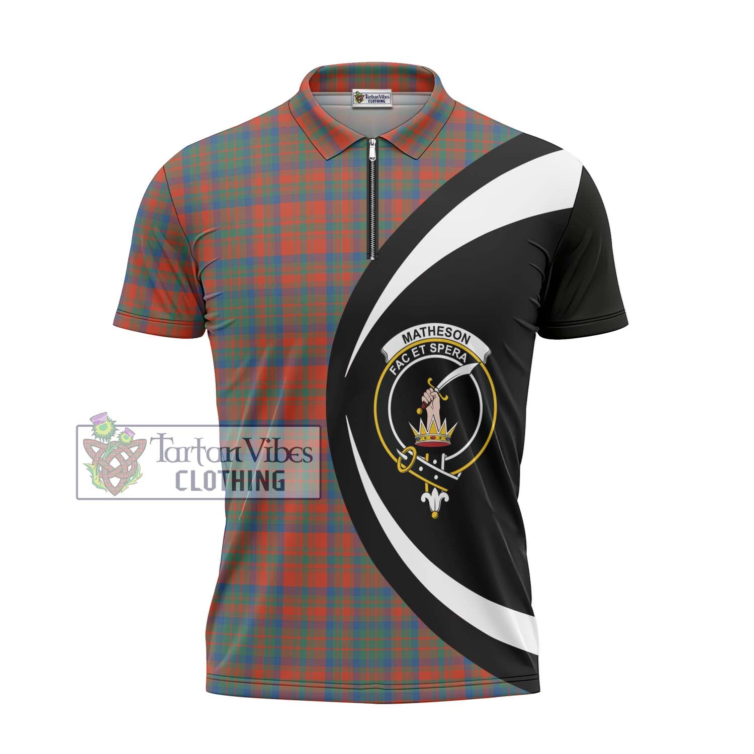 Tartan Vibes Clothing Matheson Ancient Tartan Zipper Polo Shirt with Family Crest Circle Style