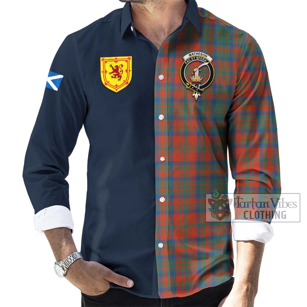 Tartan Vibes Clothing Matheson Ancient Tartan Long Sleeve Button Shirt with Scottish Lion Royal Arm Half Style