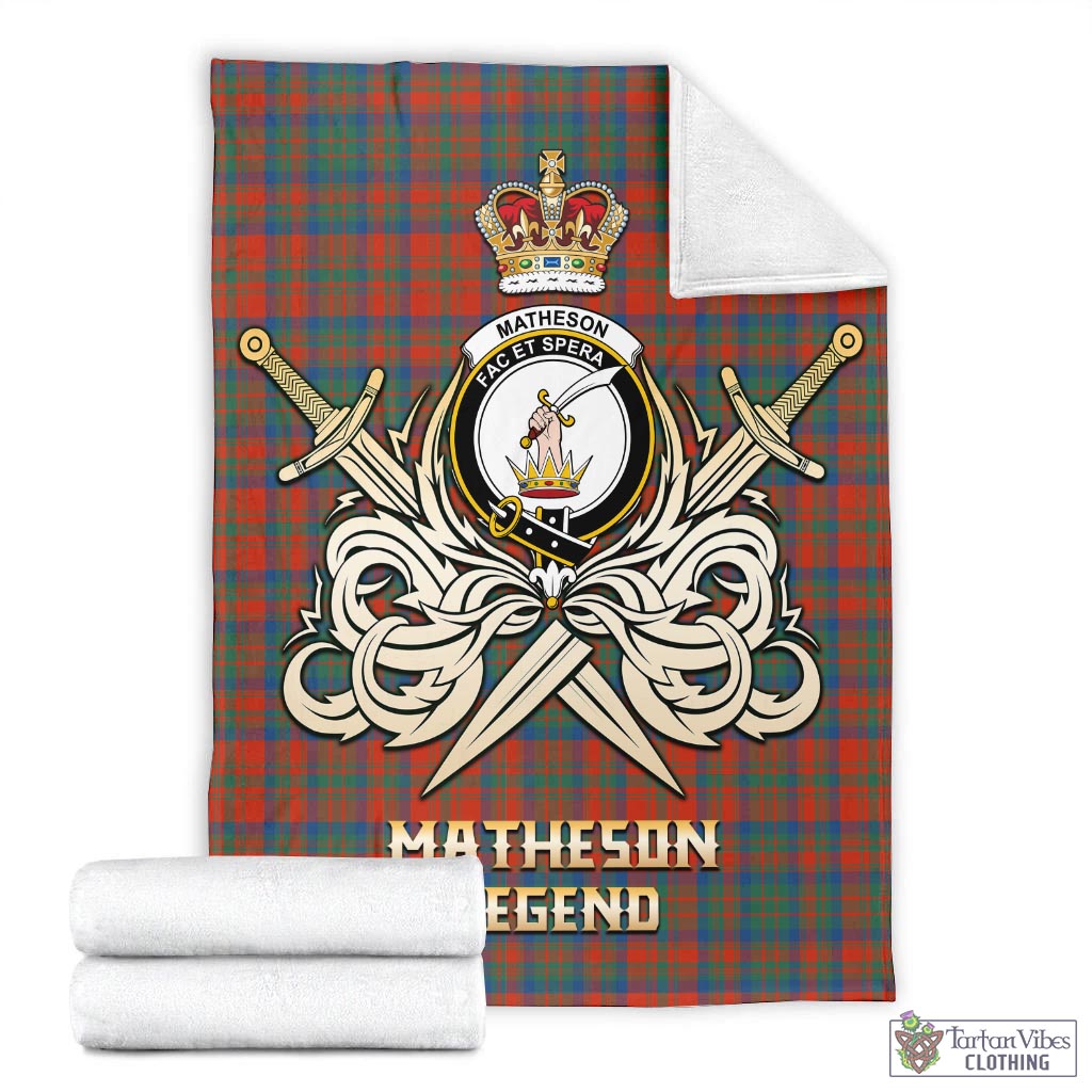 Tartan Vibes Clothing Matheson Ancient Tartan Blanket with Clan Crest and the Golden Sword of Courageous Legacy