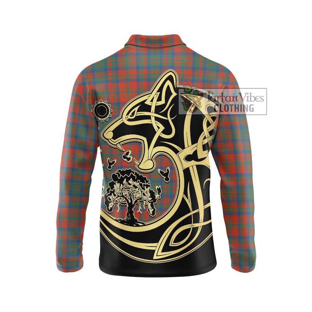 Matheson Ancient Tartan Long Sleeve Polo Shirt with Family Crest Celtic Wolf Style - Tartanvibesclothing Shop