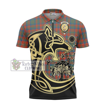 Matheson Ancient Tartan Zipper Polo Shirt with Family Crest Celtic Wolf Style