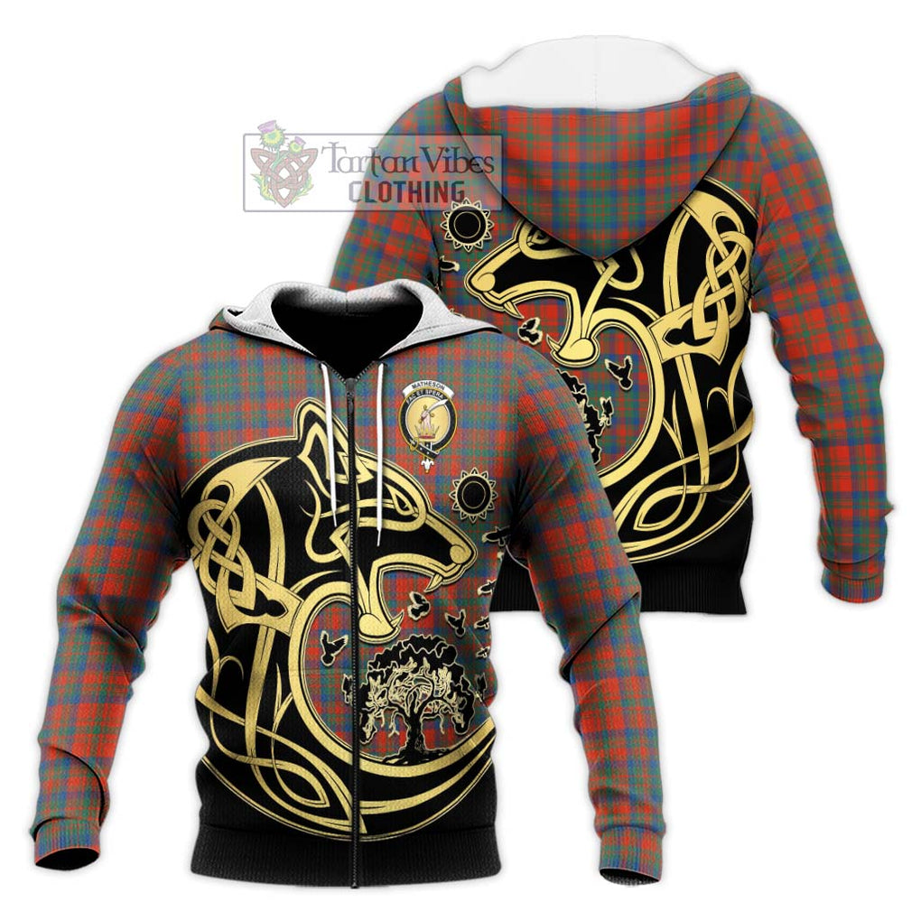 Matheson Ancient Tartan Knitted Hoodie with Family Crest Celtic Wolf Style Unisex Knitted Zip Hoodie - Tartan Vibes Clothing