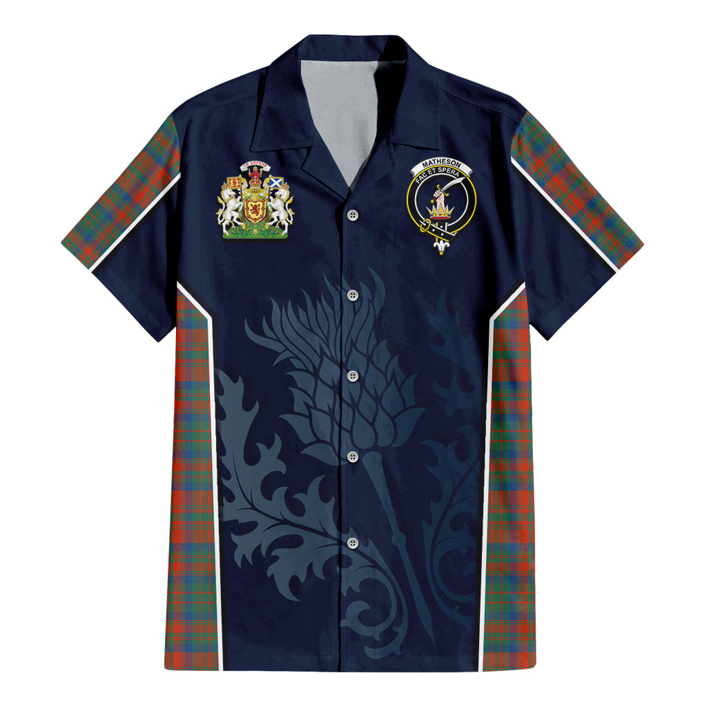 Tartan Vibes Clothing Matheson Ancient Tartan Short Sleeve Button Up Shirt with Family Crest and Scottish Thistle Vibes Sport Style