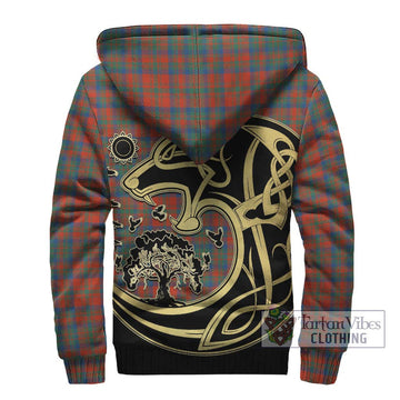 Matheson Ancient Tartan Sherpa Hoodie with Family Crest Celtic Wolf Style