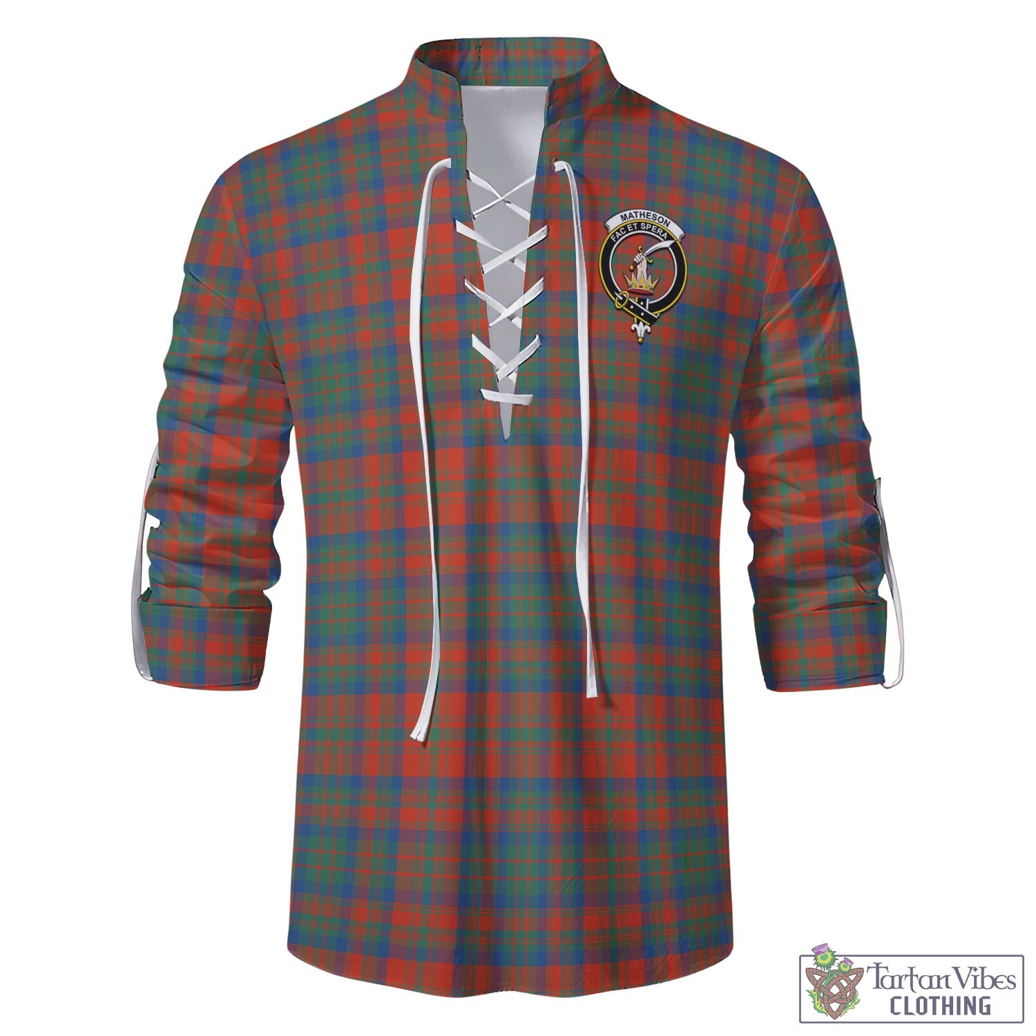 Tartan Vibes Clothing Matheson Ancient Tartan Men's Scottish Traditional Jacobite Ghillie Kilt Shirt with Family Crest