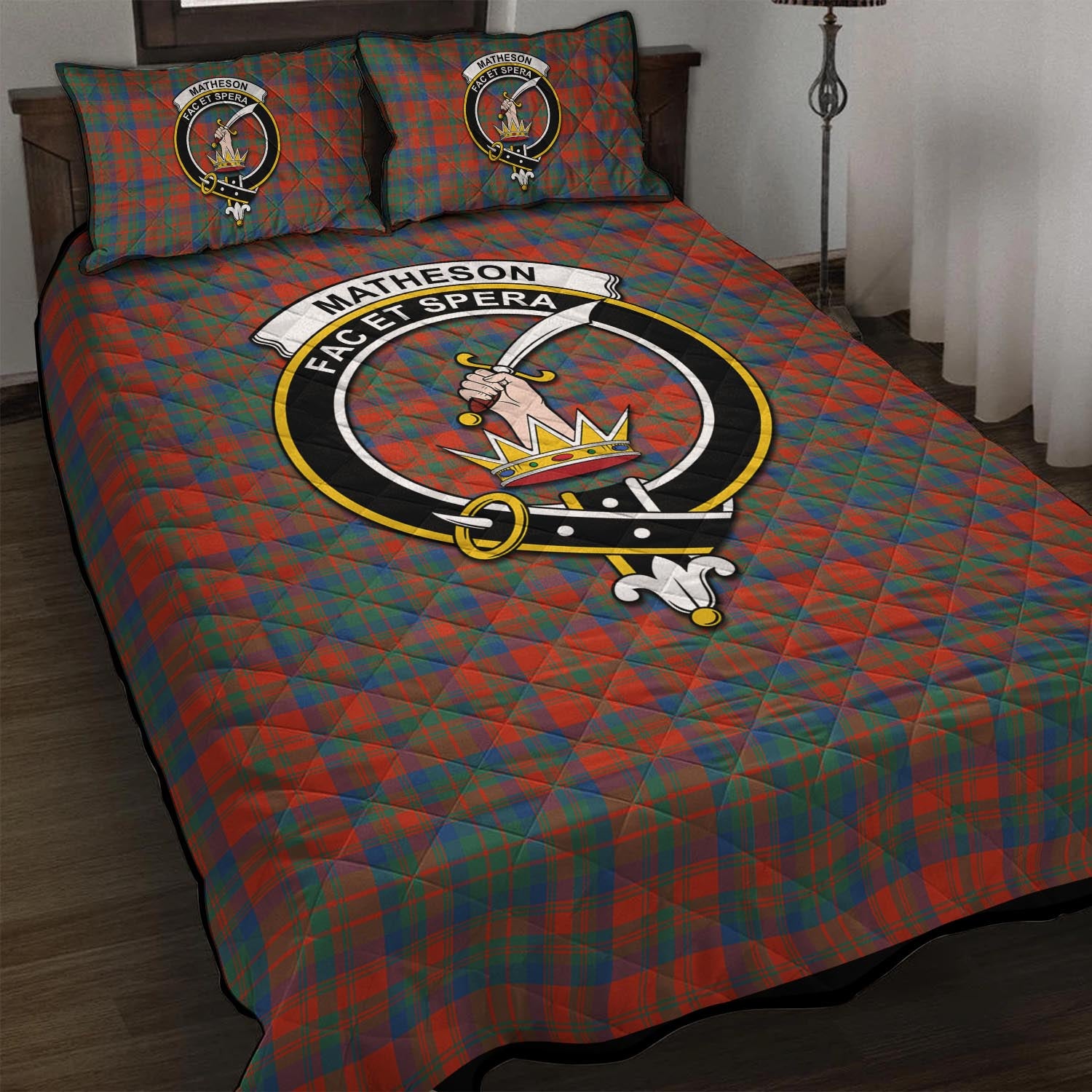 Matheson Ancient Tartan Quilt Bed Set with Family Crest - Tartan Vibes Clothing