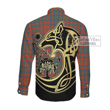 Matheson Ancient Tartan Long Sleeve Button Shirt with Family Crest Celtic Wolf Style