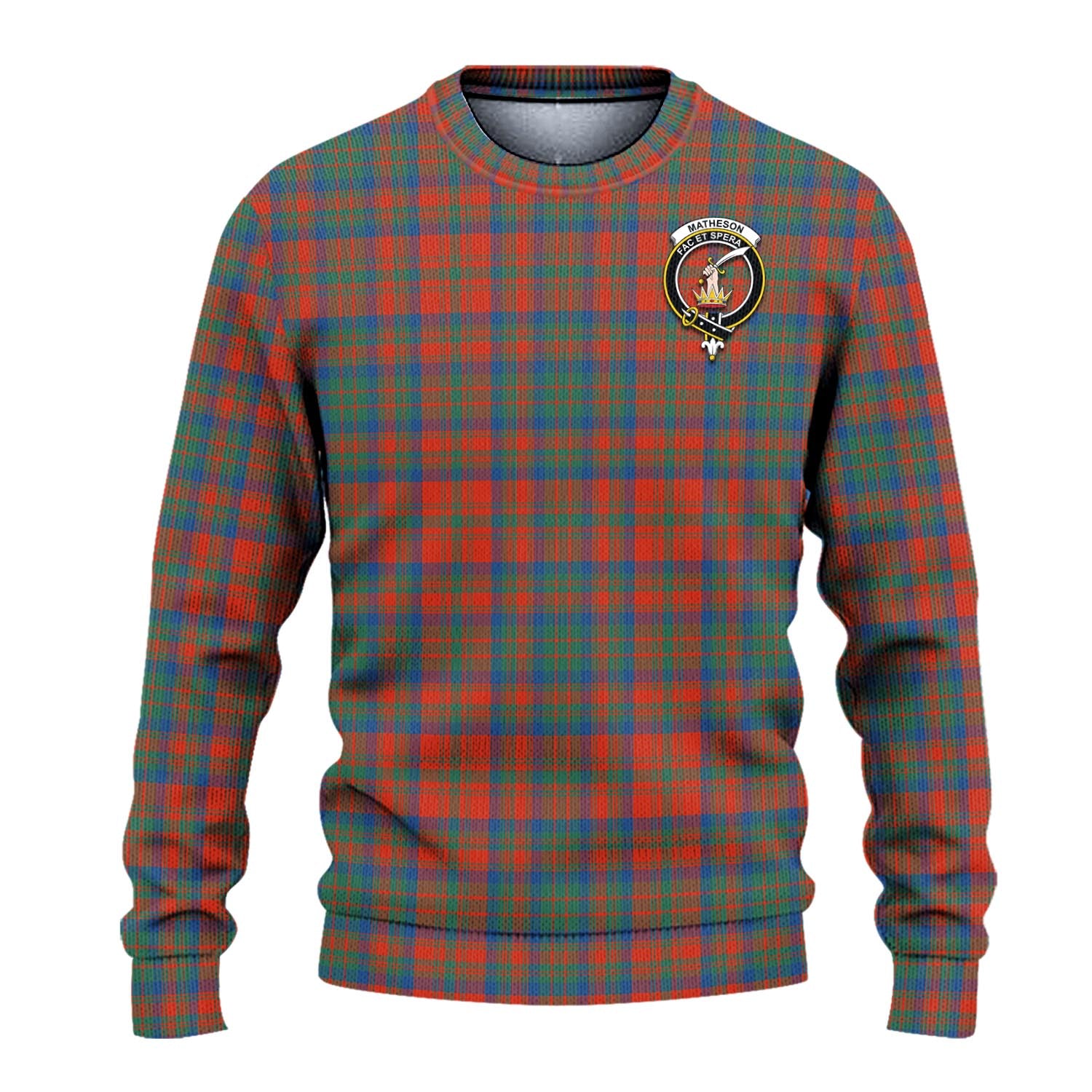 Matheson Ancient Tartan Knitted Sweater with Family Crest - Tartanvibesclothing