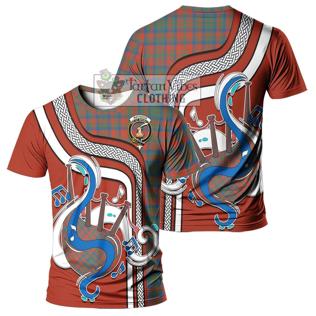 Matheson Ancient Tartan T-Shirt with Epic Bagpipe Style - Tartanvibesclothing Shop