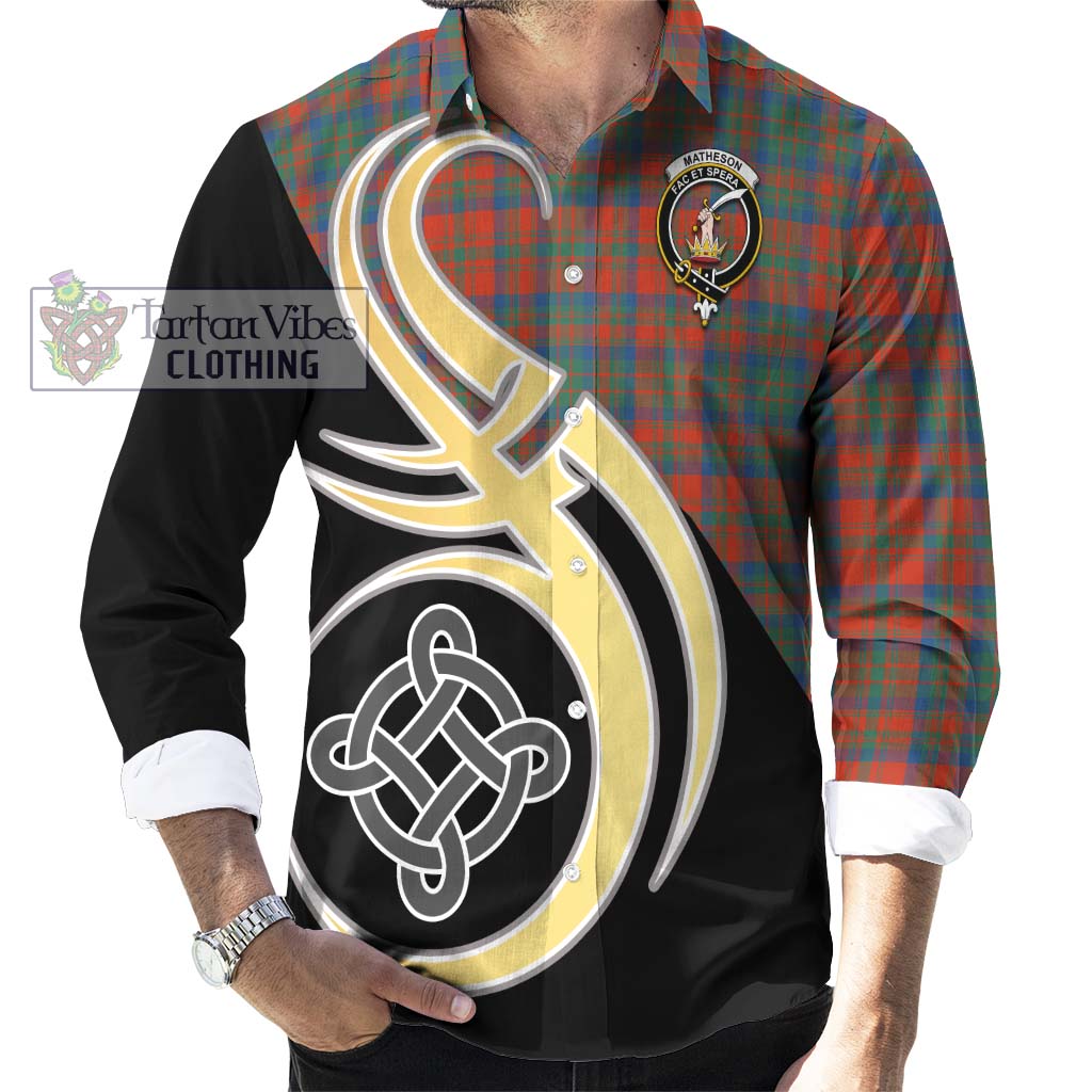 Tartan Vibes Clothing Matheson Ancient Tartan Long Sleeve Button Shirt with Family Crest and Celtic Symbol Style