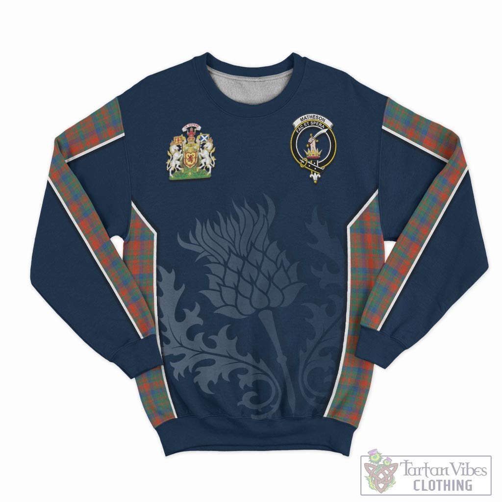 Tartan Vibes Clothing Matheson Ancient Tartan Sweatshirt with Family Crest and Scottish Thistle Vibes Sport Style