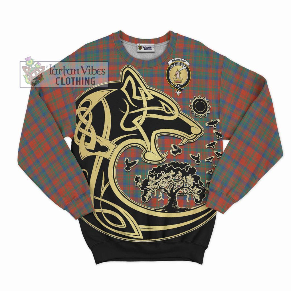 Matheson Ancient Tartan Sweatshirt with Family Crest Celtic Wolf Style - Tartan Vibes Clothing