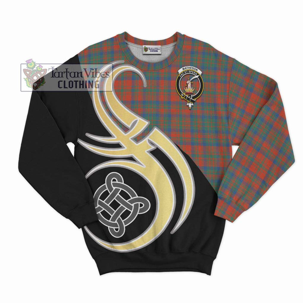 Matheson Ancient Tartan Sweatshirt with Family Crest and Celtic Symbol Style - Tartan Vibes Clothing