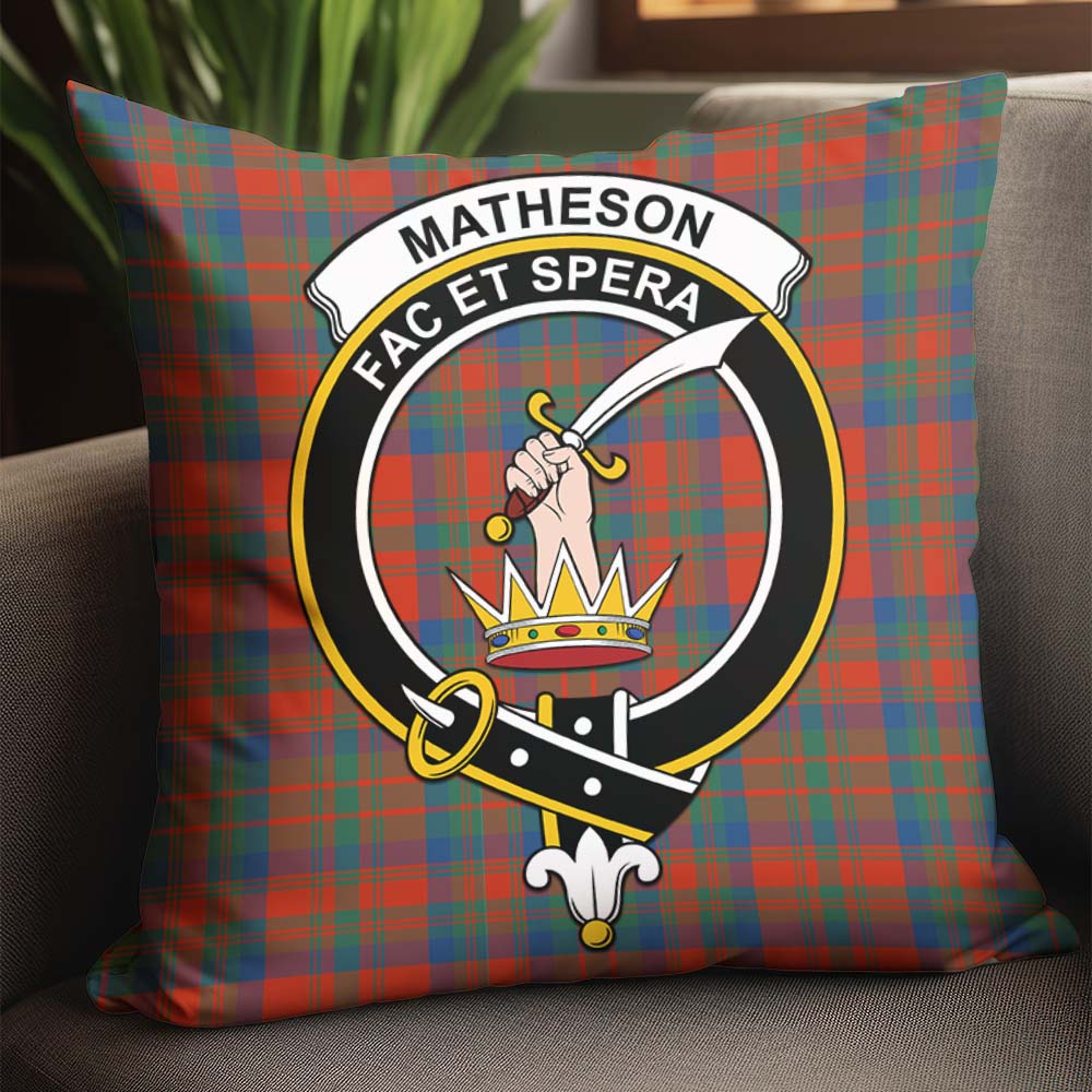 Matheson Ancient Tartan Pillow Cover with Family Crest - Tartanvibesclothing