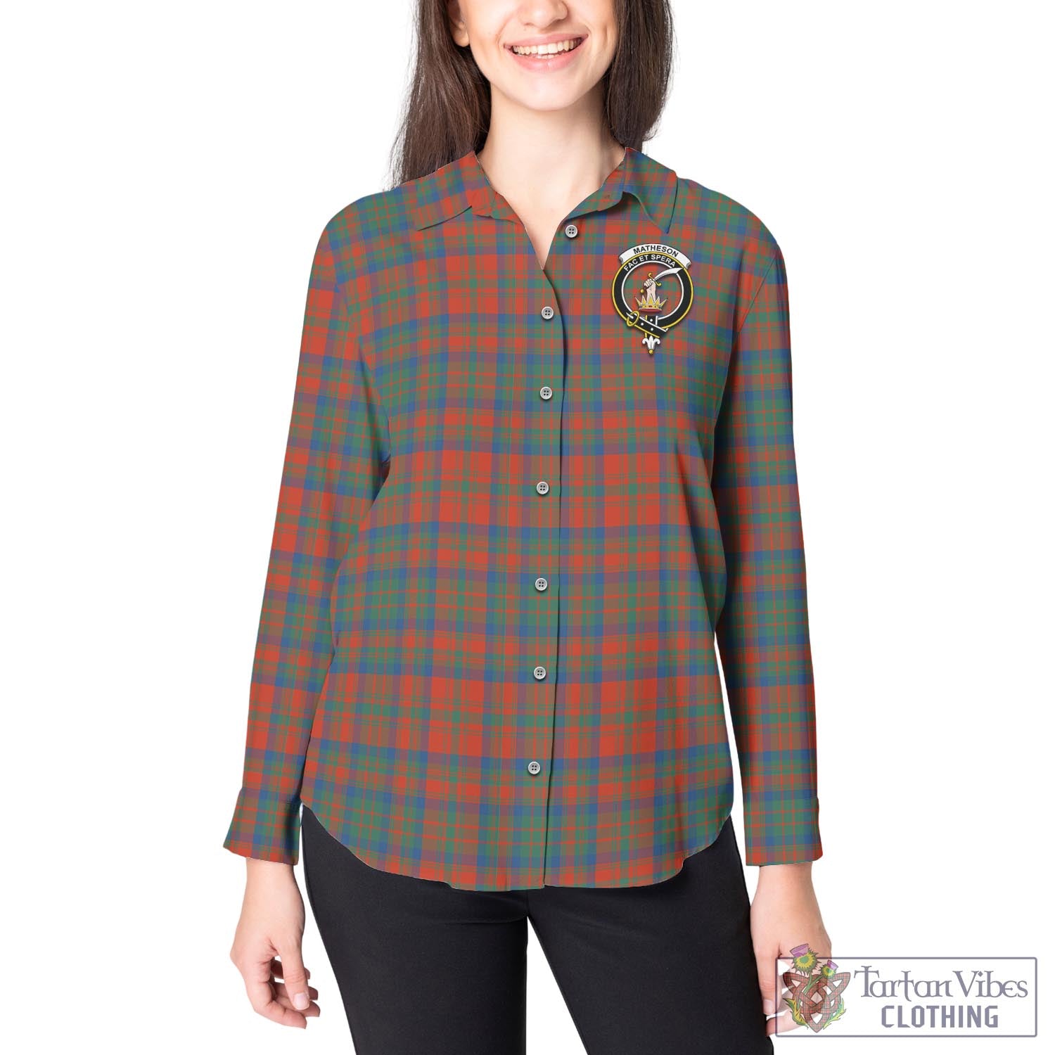 Tartan Vibes Clothing Matheson Ancient Tartan Womens Casual Shirt with Family Crest