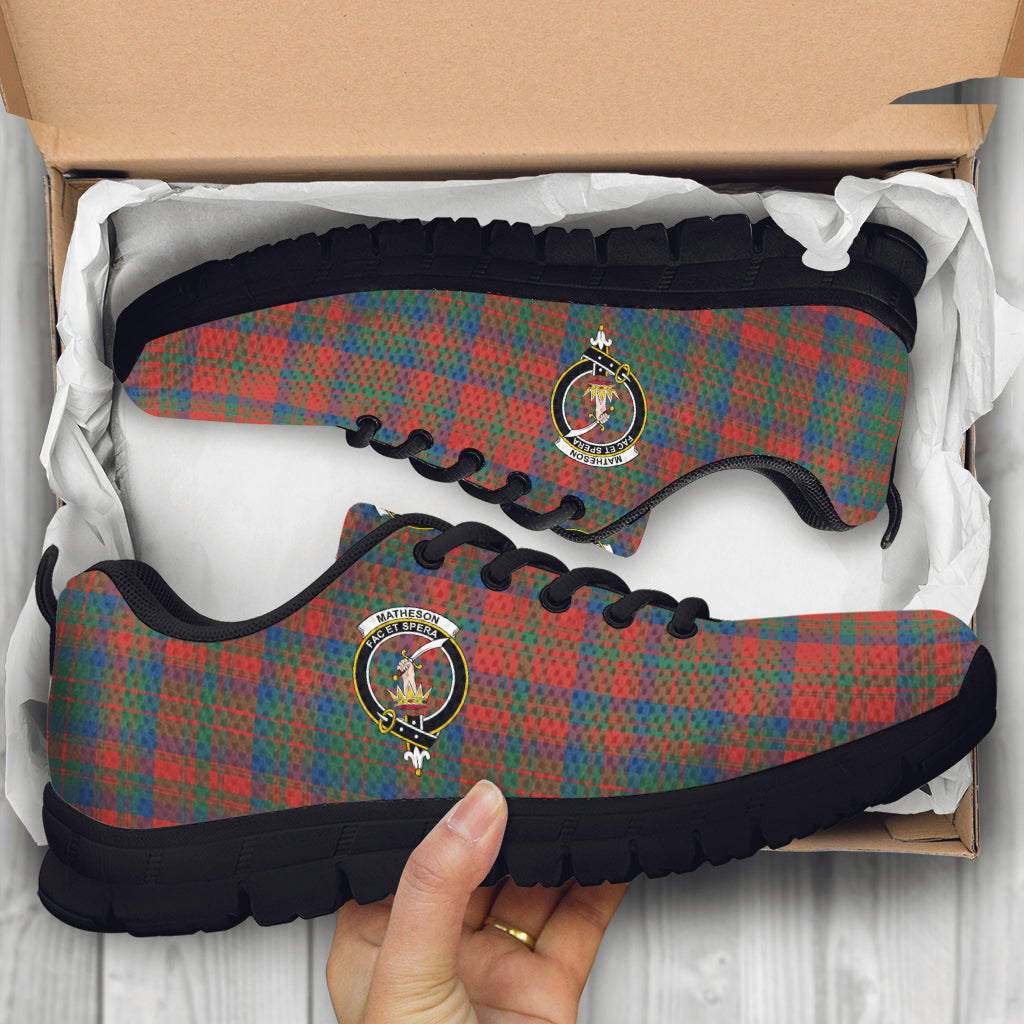 Matheson Ancient Tartan Sneakers with Family Crest - Tartan Vibes Clothing