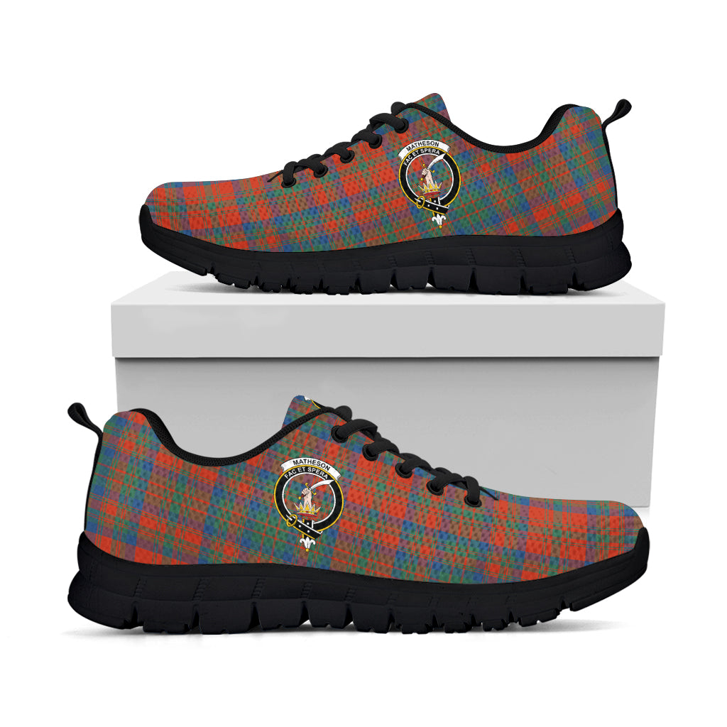 Matheson Ancient Tartan Sneakers with Family Crest - Tartan Vibes Clothing