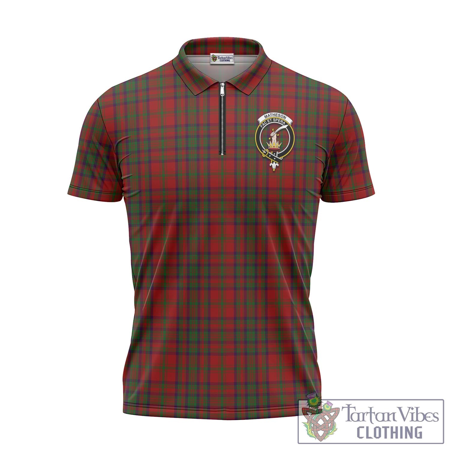 Tartan Vibes Clothing Matheson Dress Tartan Zipper Polo Shirt with Family Crest