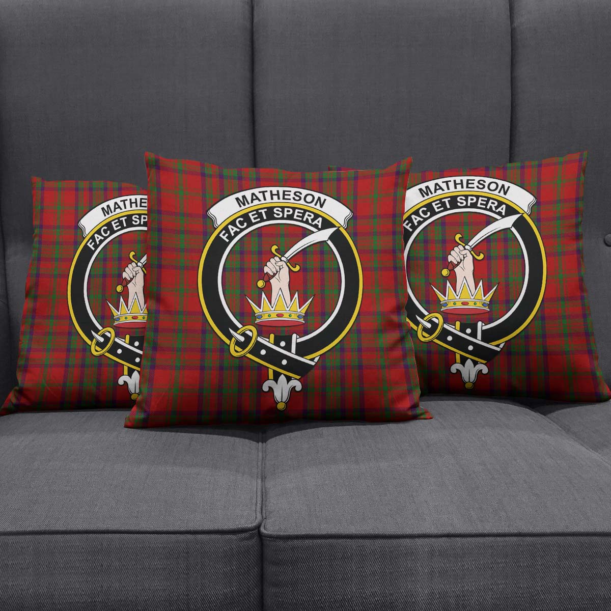 Matheson Dress Tartan Pillow Cover with Family Crest Square Pillow Cover - Tartanvibesclothing