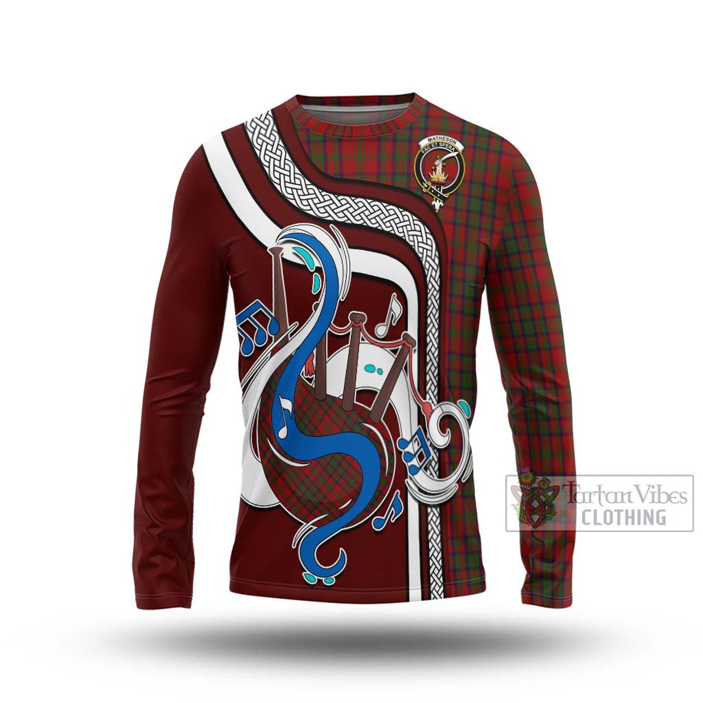 Tartan Vibes Clothing Matheson Dress Tartan Long Sleeve T-Shirt with Epic Bagpipe Style