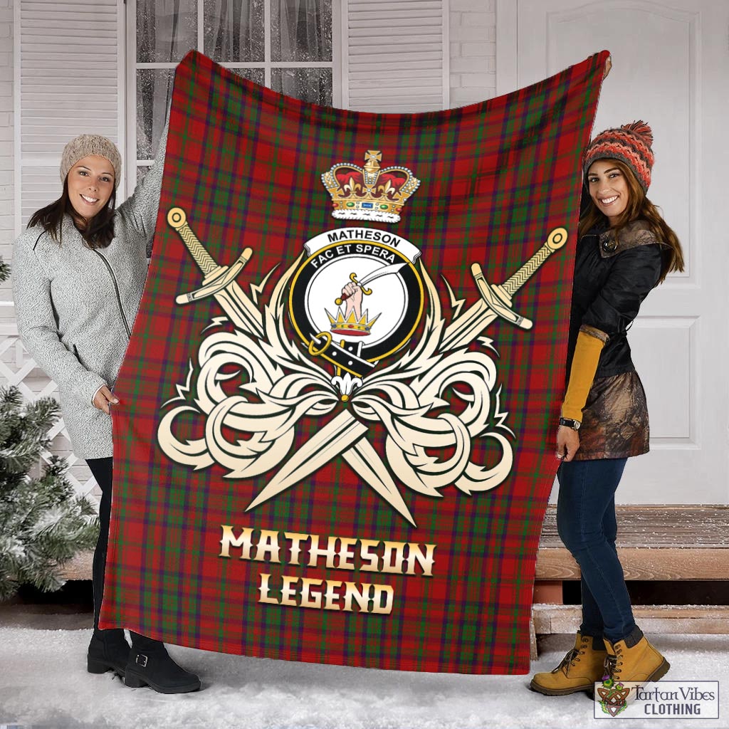 Tartan Vibes Clothing Matheson Dress Tartan Blanket with Clan Crest and the Golden Sword of Courageous Legacy