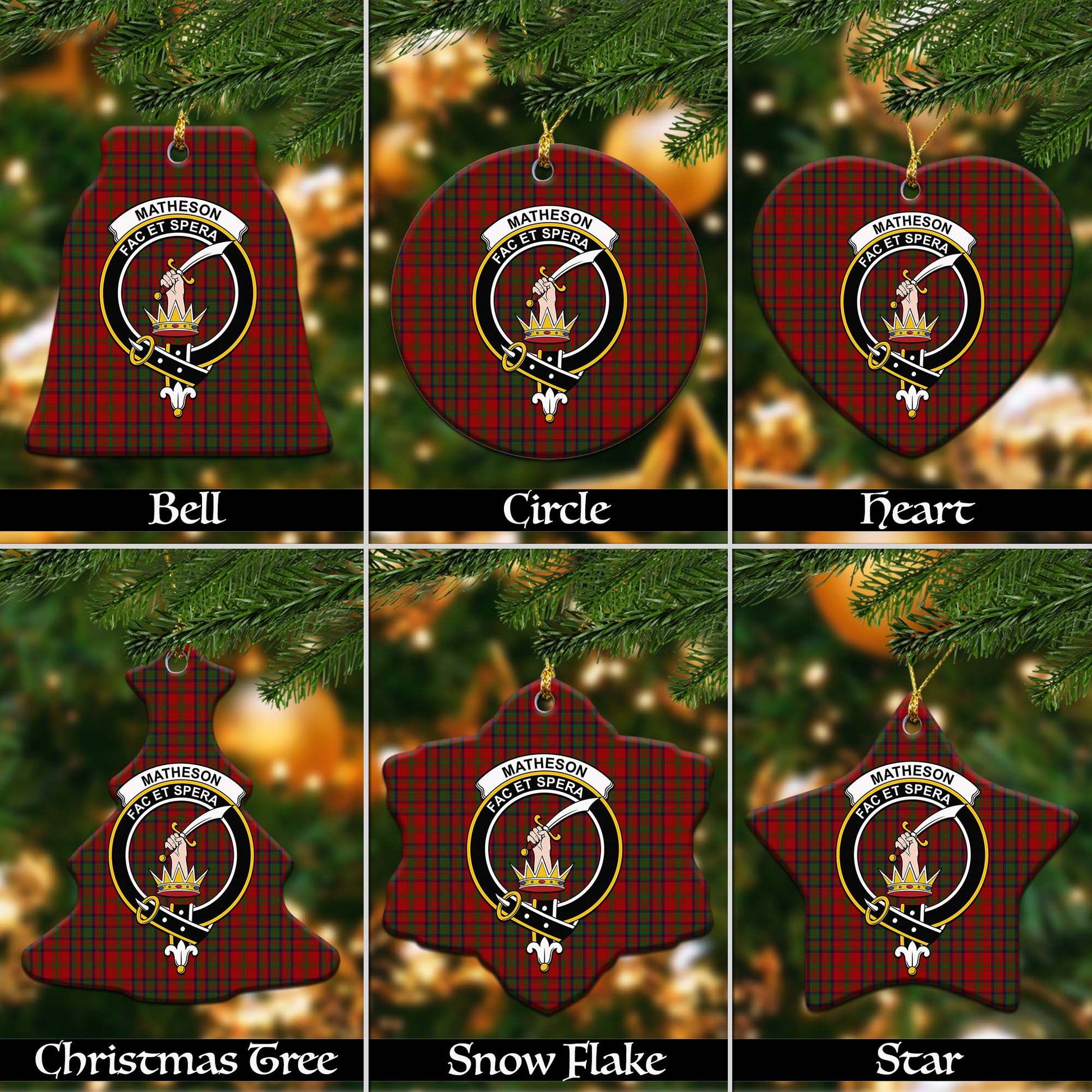 Matheson Dress Tartan Christmas Ornaments with Family Crest - Tartanvibesclothing