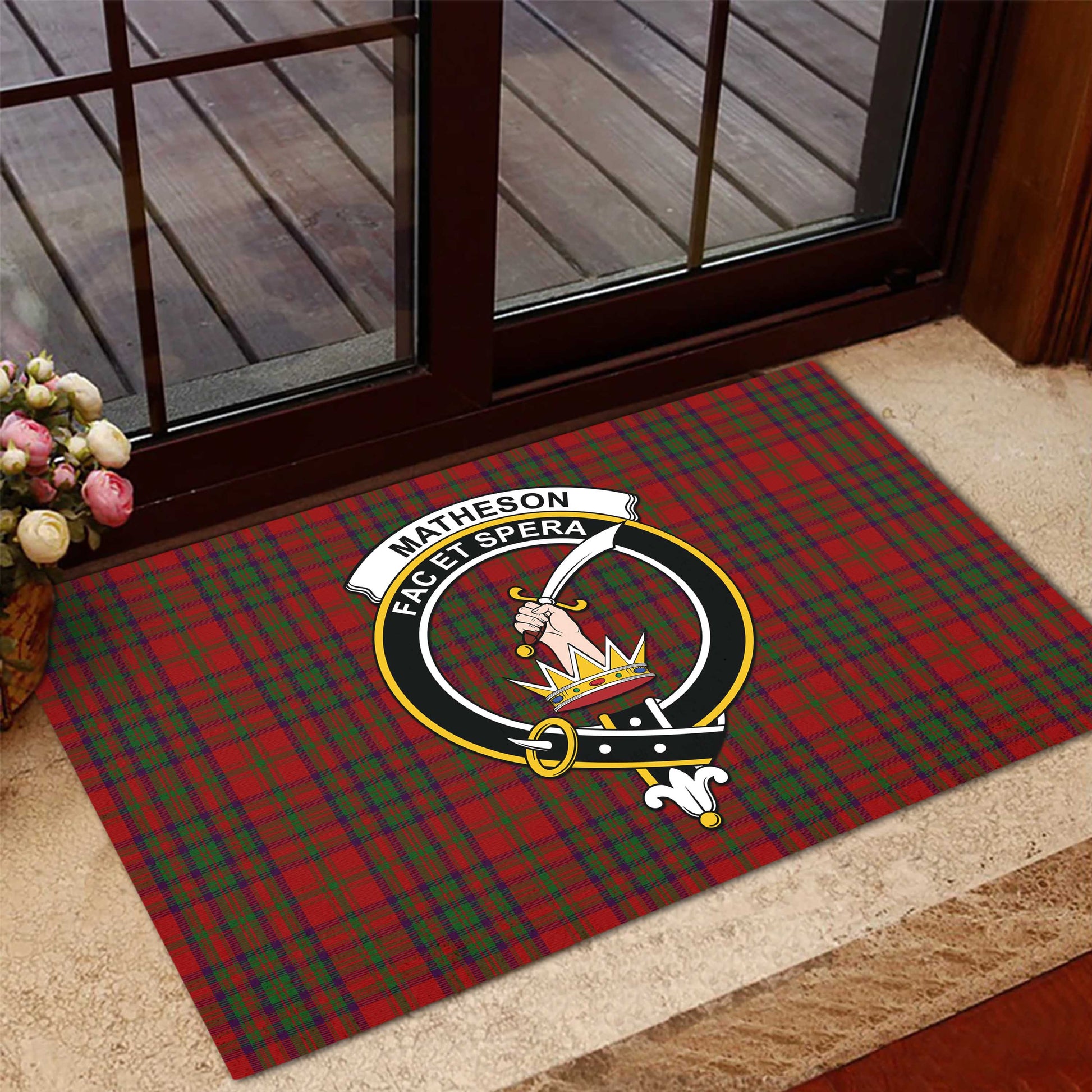 Matheson Dress Tartan Door Mat with Family Crest - Tartanvibesclothing