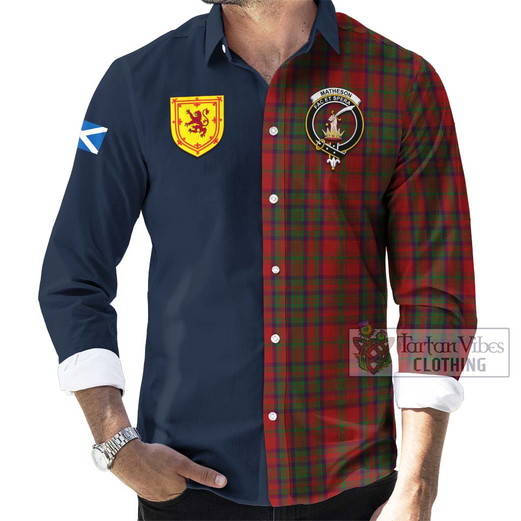 Tartan Vibes Clothing Matheson Dress Tartan Long Sleeve Button Shirt with Scottish Lion Royal Arm Half Style