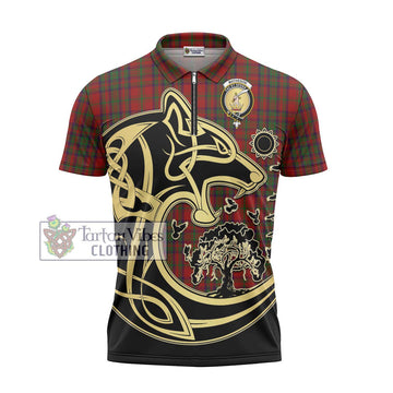 Matheson Dress Tartan Zipper Polo Shirt with Family Crest Celtic Wolf Style