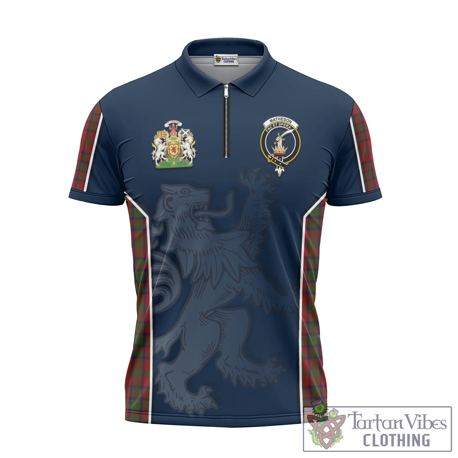 Tartan Vibes Clothing Matheson Dress Tartan Zipper Polo Shirt with Family Crest and Lion Rampant Vibes Sport Style